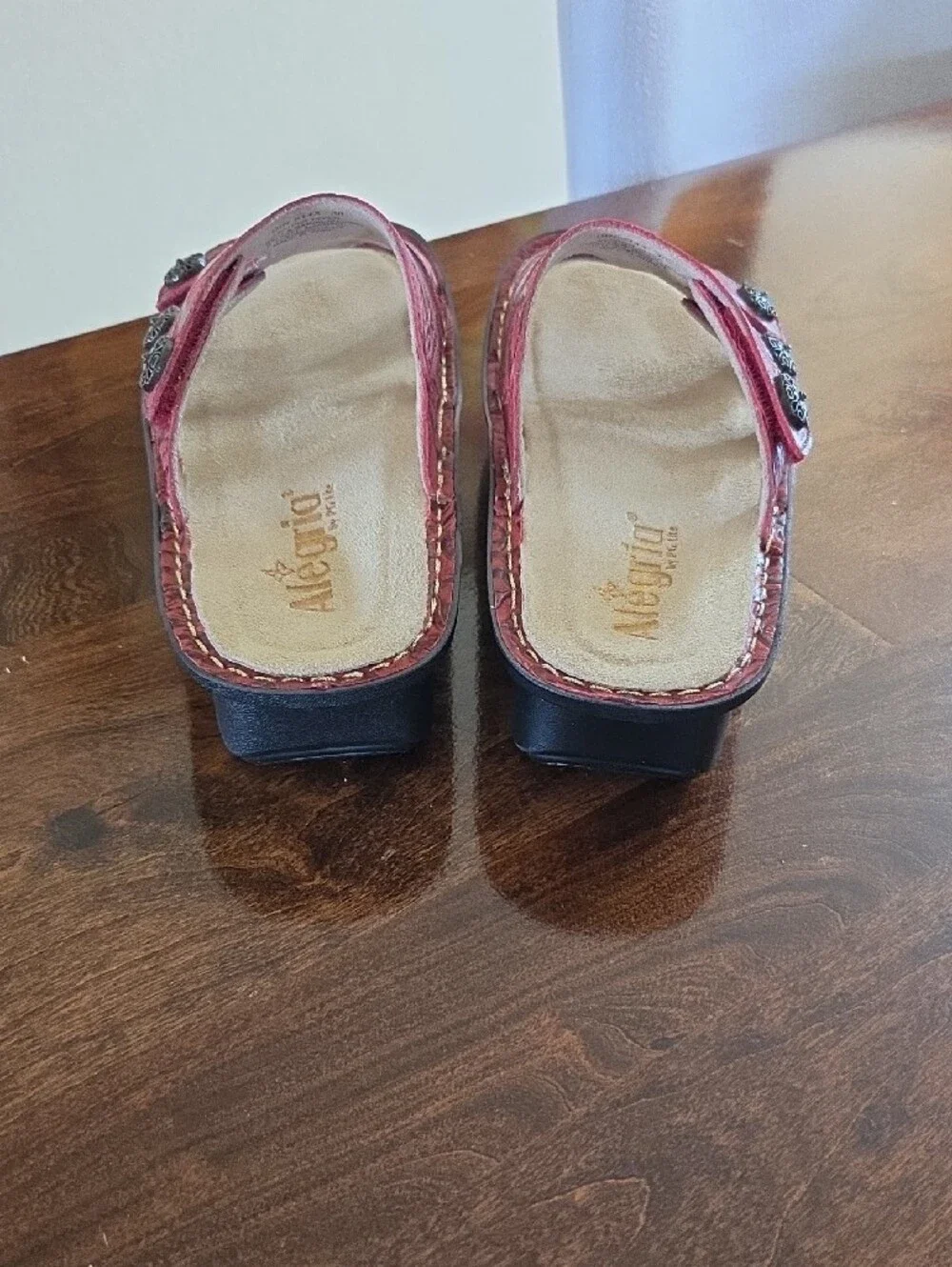 Alegria Red Floral Leather Slide Sandals